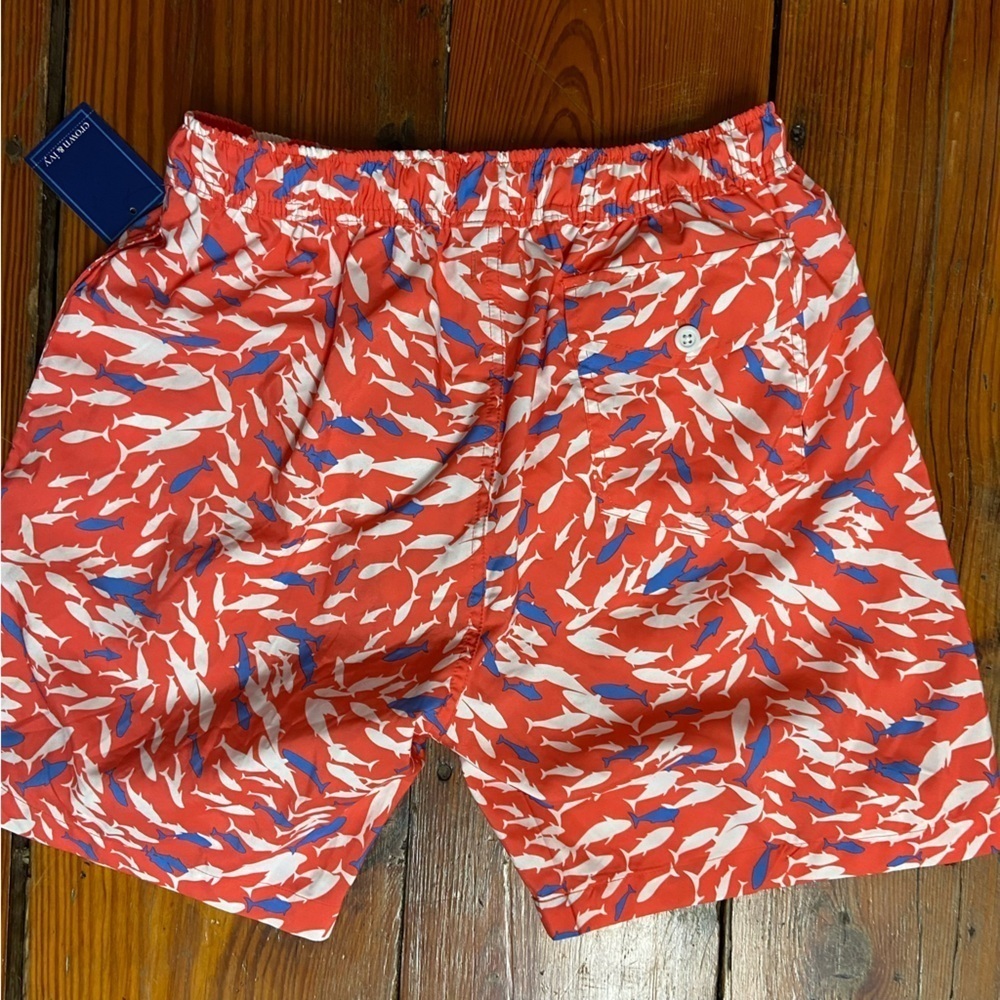 Crown& Ivy Men’s Swim Shorts Size S Pink Blue Fish Pattern  Board Shorts Spring - Picture 3 of 6